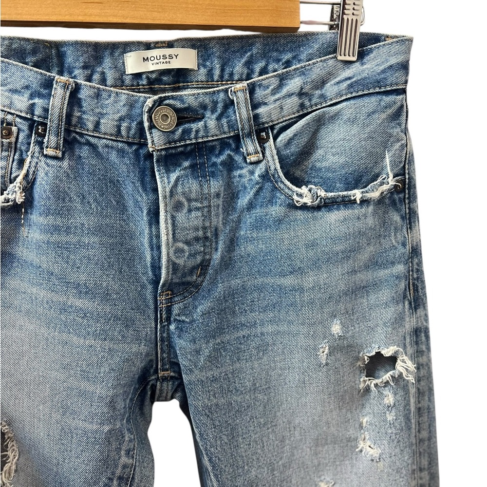 MOUSSY Vintage Aberdeen Tapered distressed jeans in blue cotton denim - Picture 4 of 16